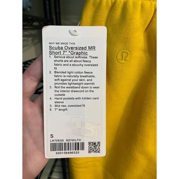 Lululemon Scuba Mid-Rise Oversized Shorts 7" Maize Yellow/Light Ivory Sz S - Picture 4 of 7